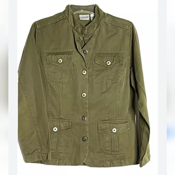Chico's army green button up round neck utility jacket, cotton, Chico's size 1 - Picture 4 of 7